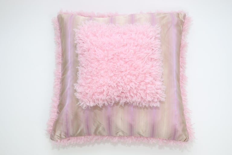Pelush Pink Poodle Faux Fur Small Throw Pillows Cotton Candy Pillow