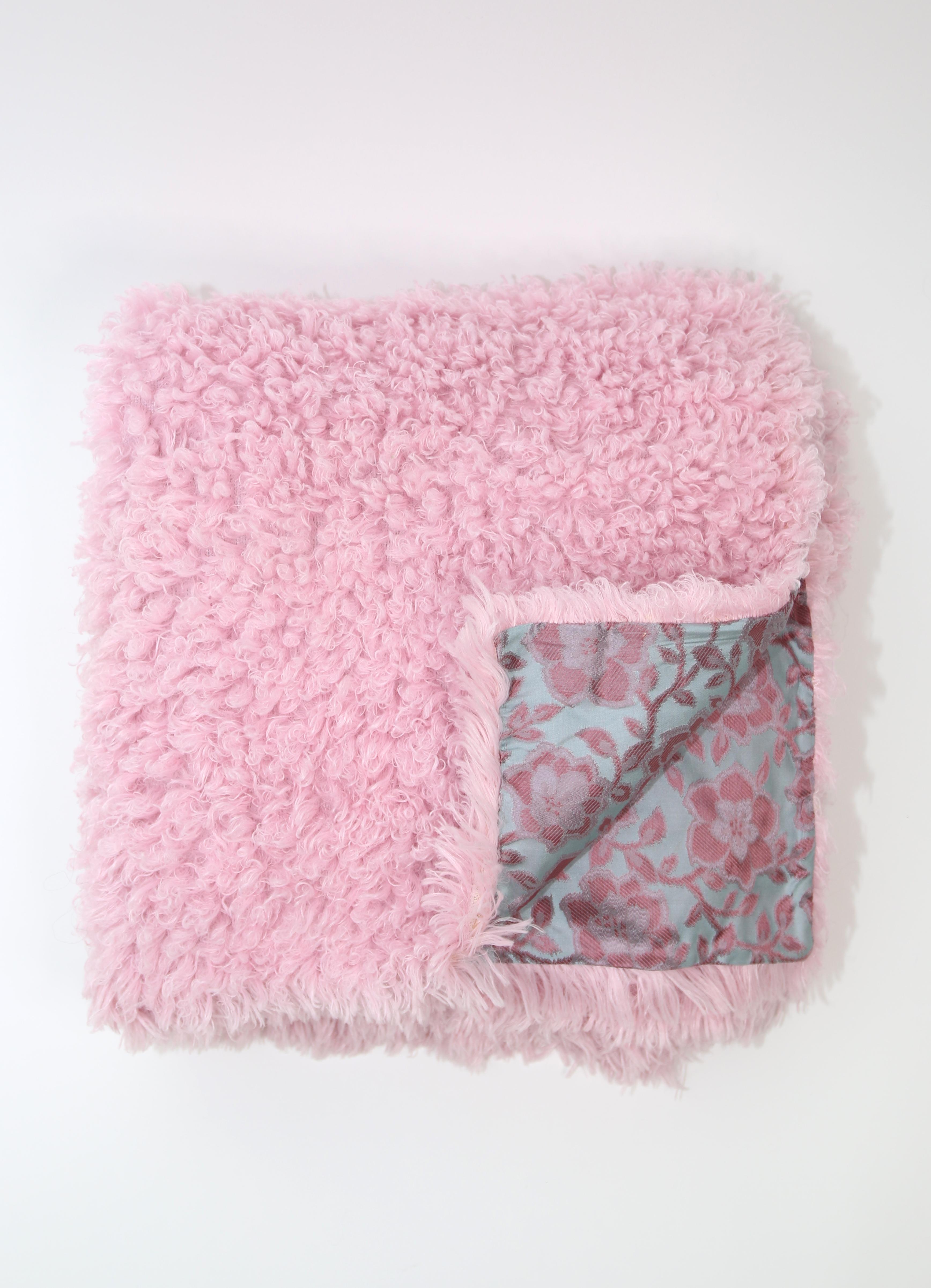 Pelush Pink Poodle Faux Fur Throw Pillows - Cotton Candy Large Pillow Set Pair  For Sale 1