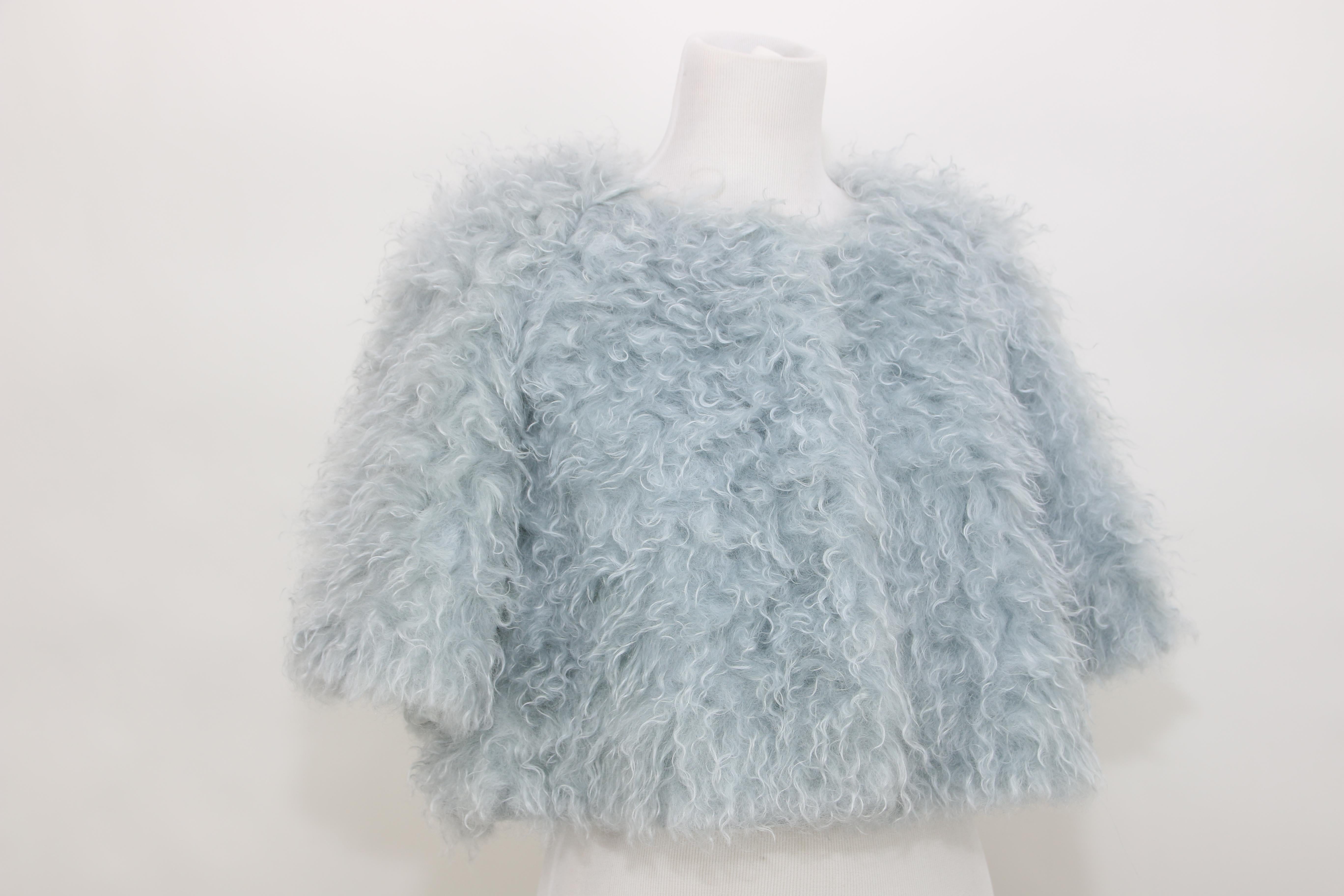 powder blue fur coat