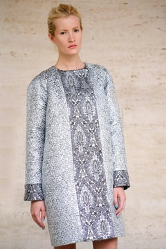 Pelush Silver Brocade Couture Coat - Medium