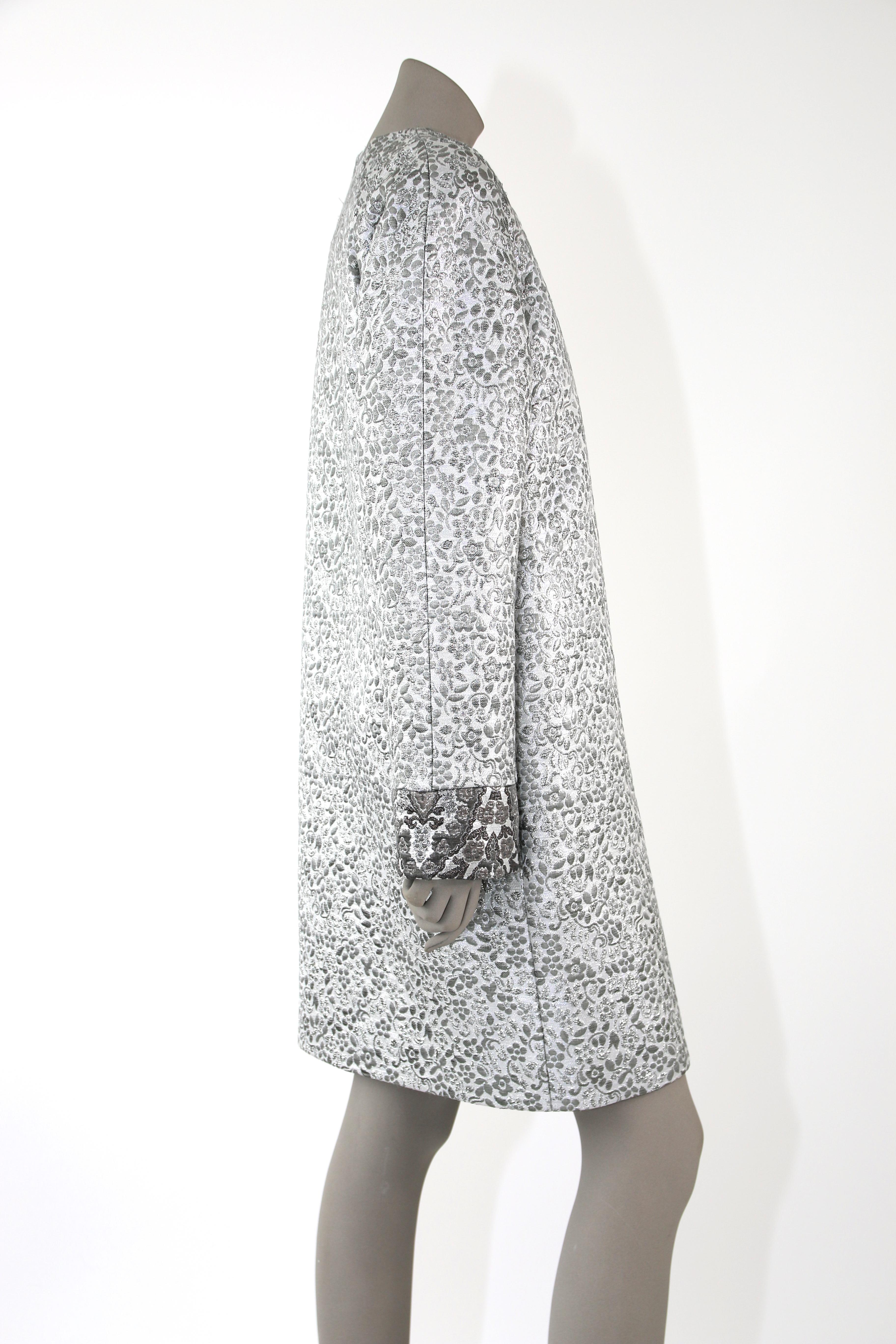 Pelush Silver Brocade Couture Coat - Medium  In New Condition For Sale In Greenwich, CT