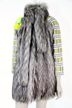 Pelush Silver Gray Faux Fur Fox Jacket With Brocade Sleeves - XS/S