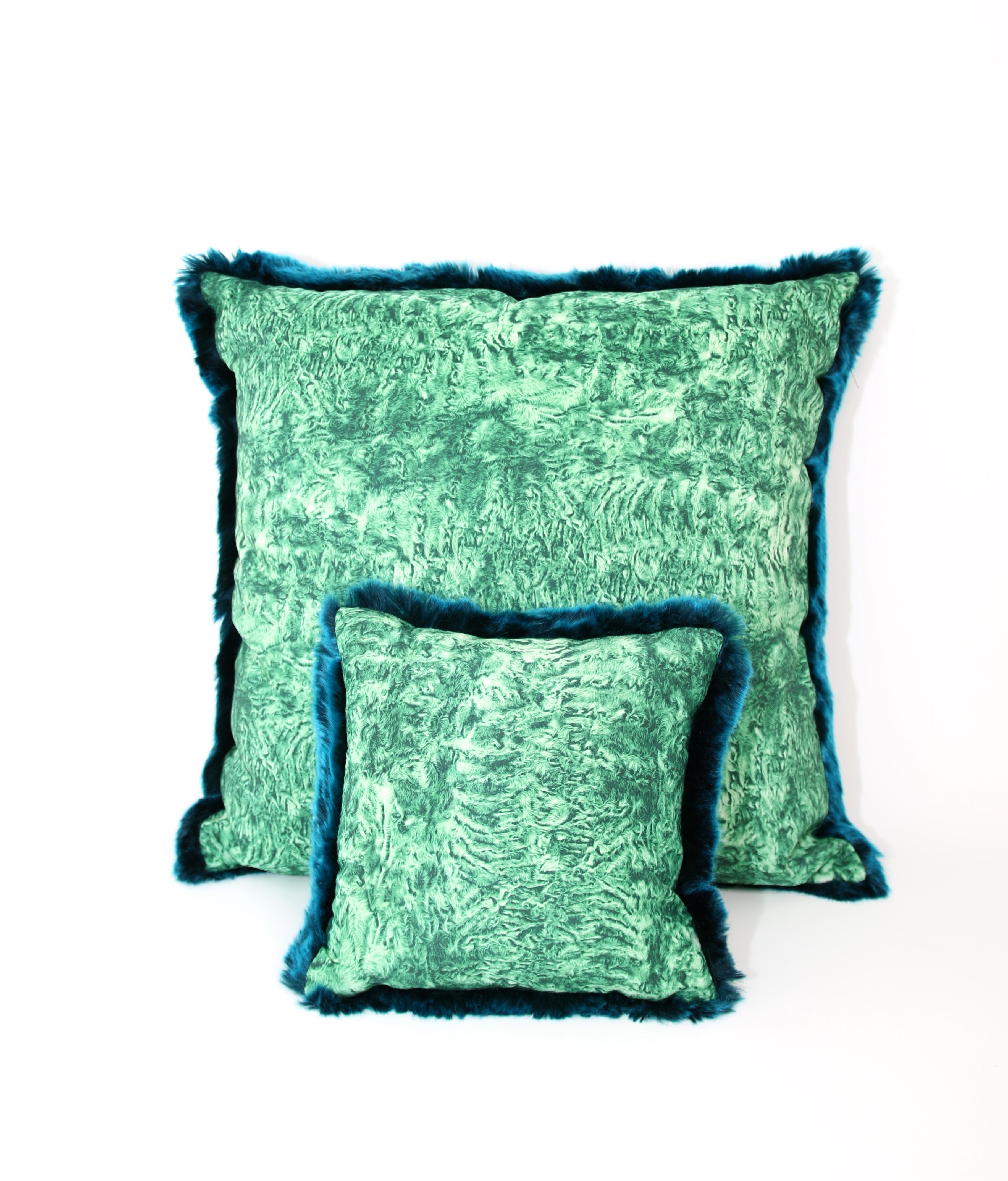 Women's or Men's Pelush Teal Chinchilla Faux Fur Small Throw Pillows - Pillow set pair