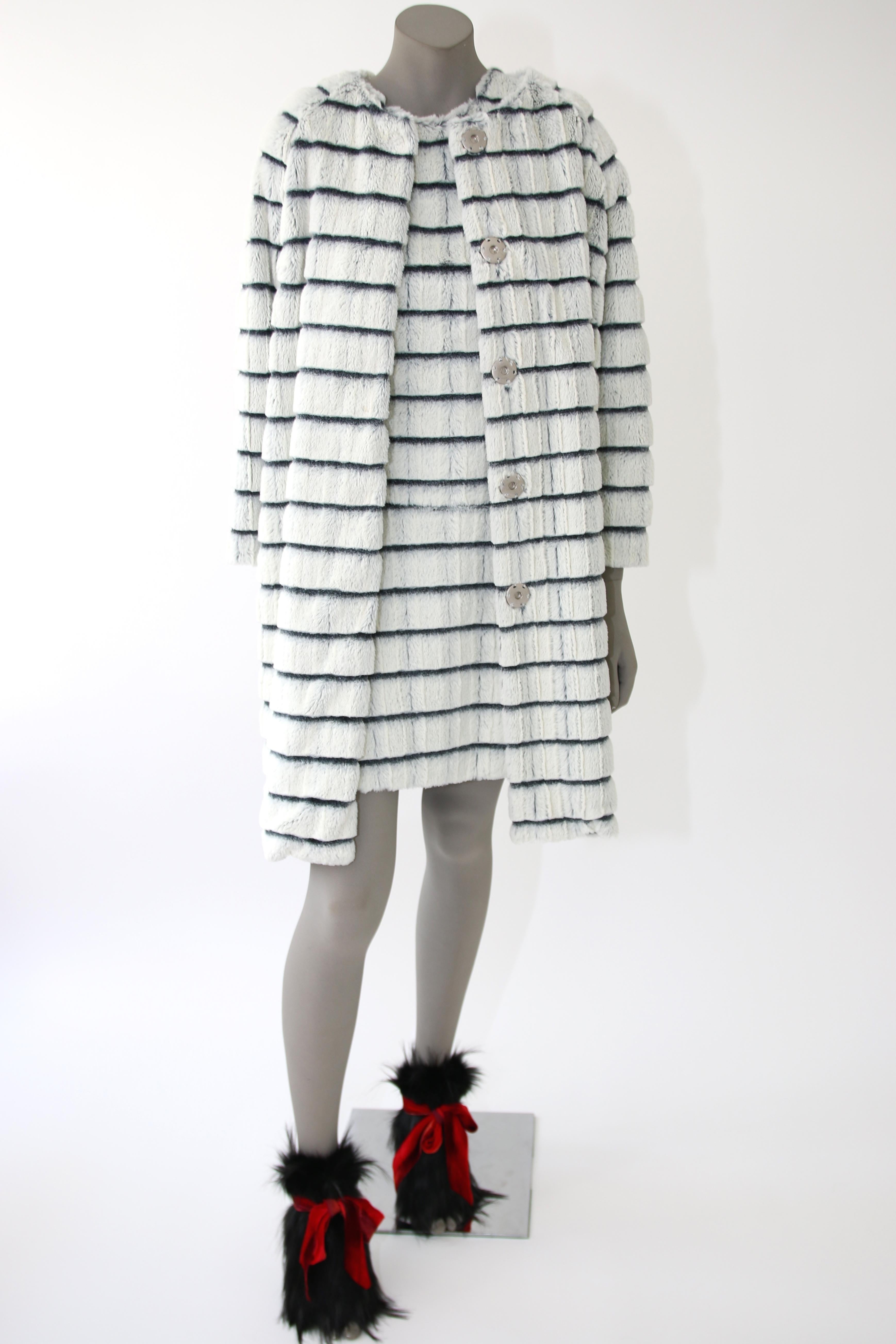 Women's Pelush White and Black Faux Fur Mini Dress - Small For Sale