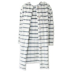 Pelush White and Black Sheared Faux Fur Coat with Check Design - Small