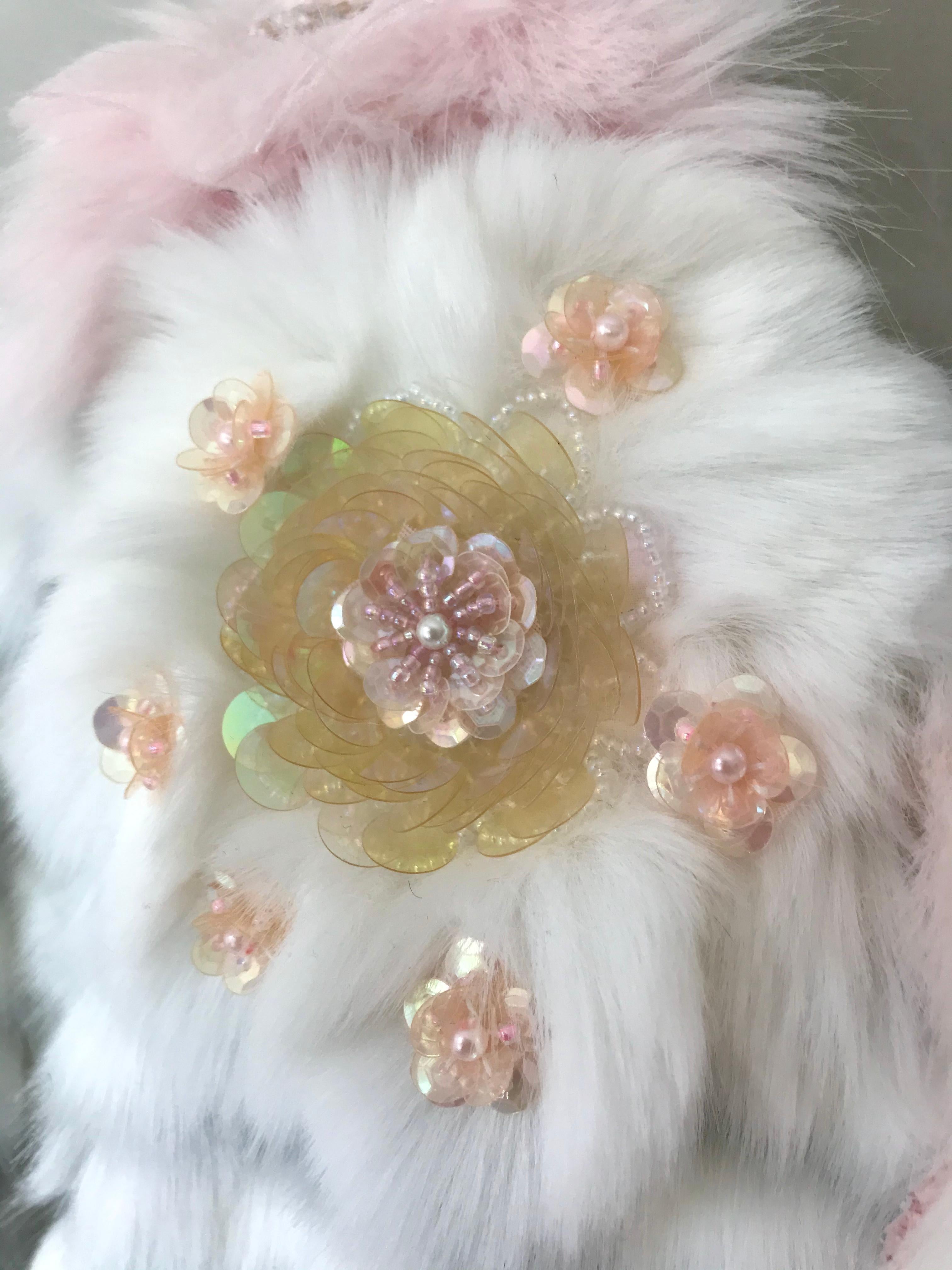 Pelush White Couture Faux Fur Mink Coat With Three Dimensional Flowers - Small For Sale 10