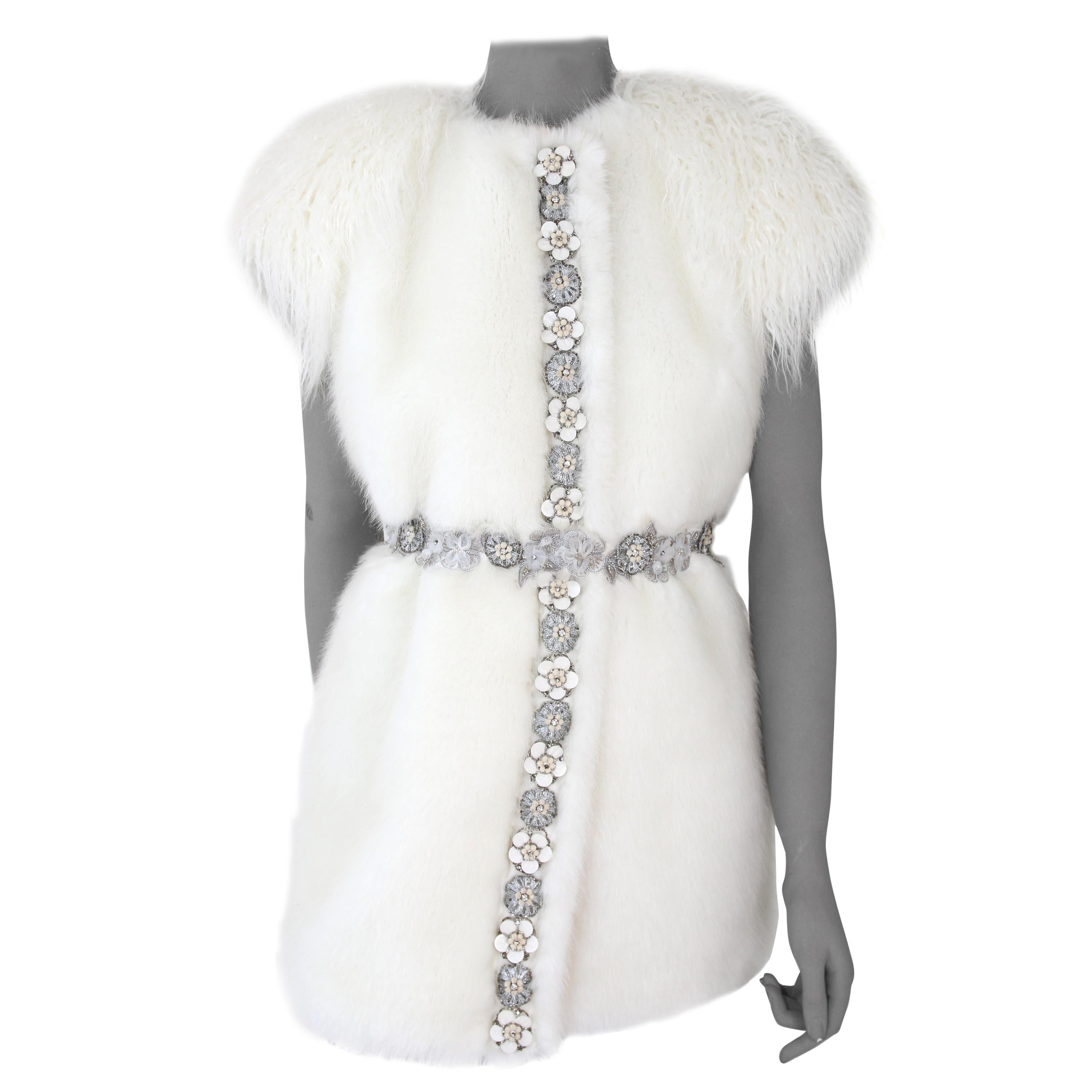 Pelush White Faux Fur Mink Vest with Details - One Size S/M