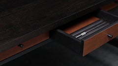PEMBROKE Desk by AMBROZIA, Solid Oxidized Walnut, Blackened Steel & Leather