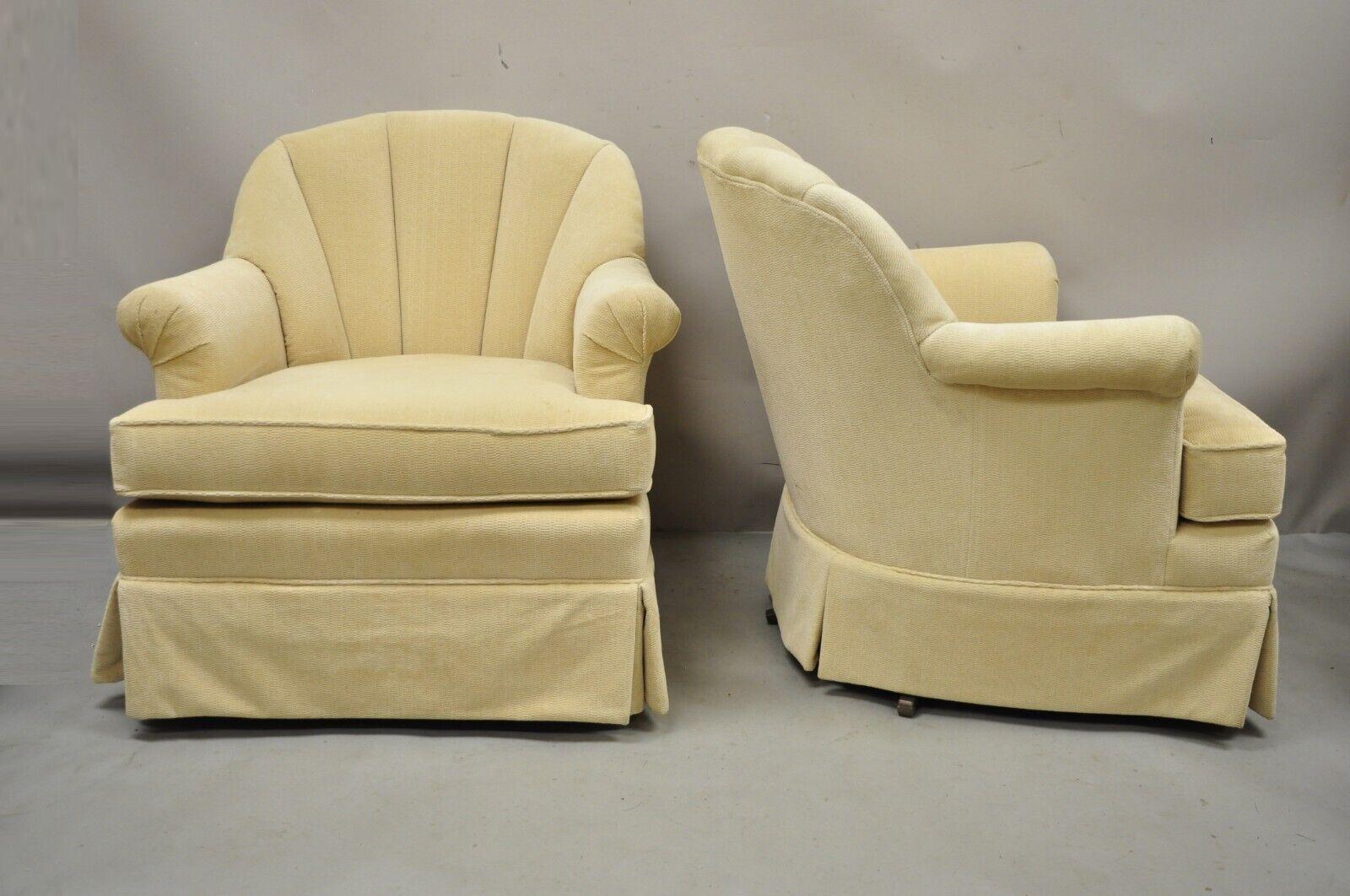 Pembrook Mid Century Beige Swivel Channel Back Club Lounge Chairs - a Pair 2