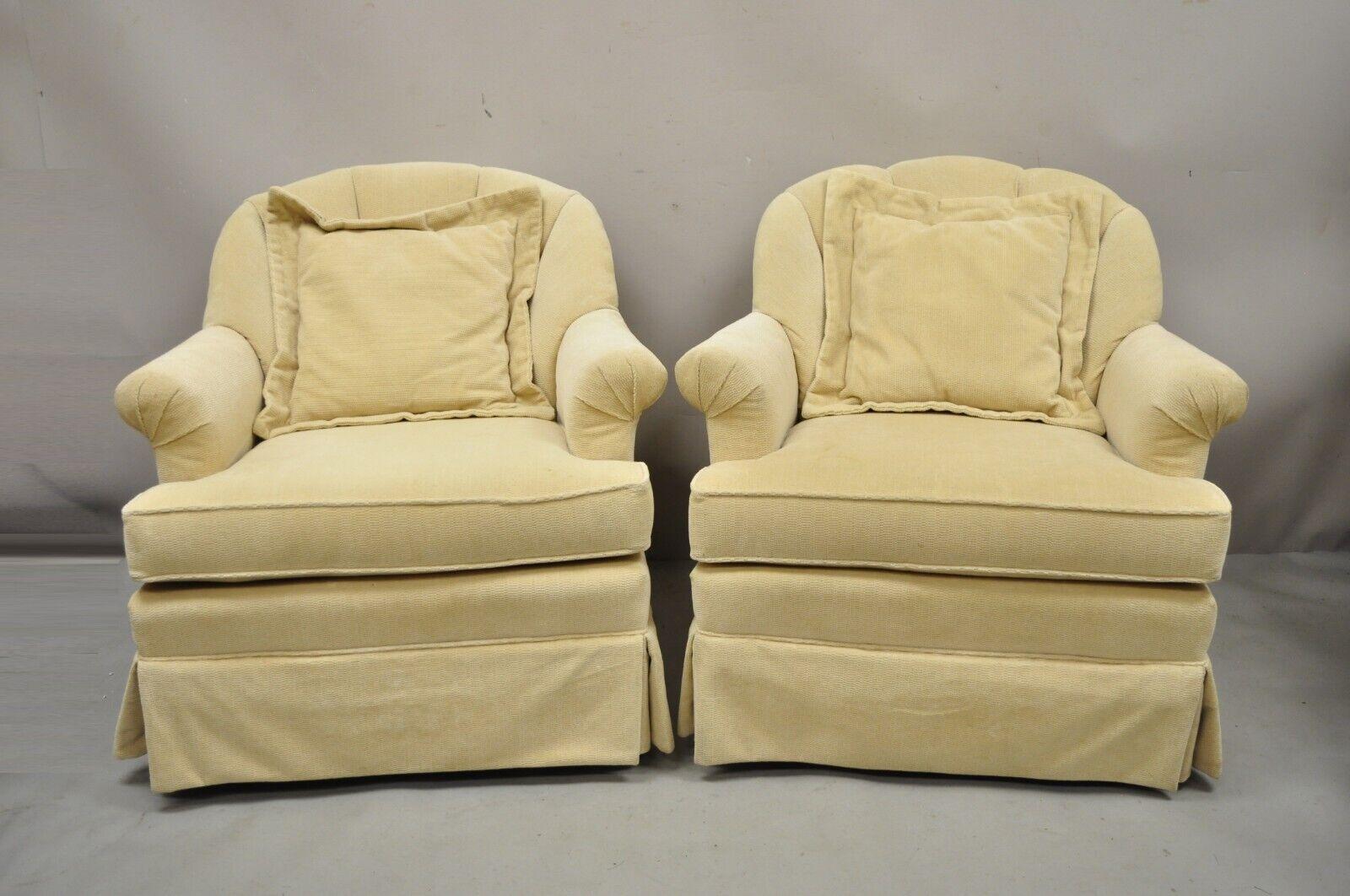 Pembrook Mid Century Beige Swivel Channel Back Club Lounge Chairs - a Pair 3