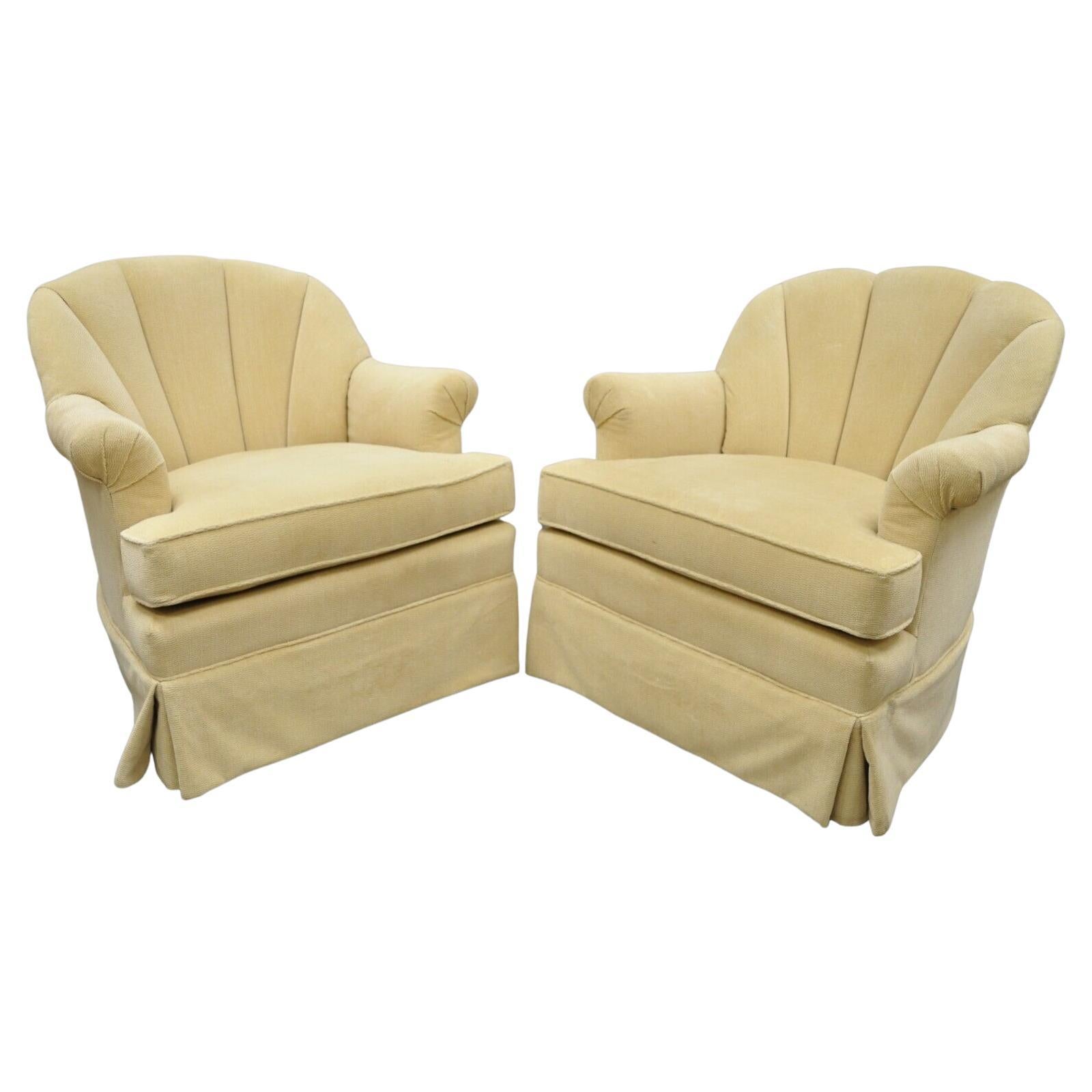 Pembrook Mid Century Beige Swivel Channel Back Club Lounge Chairs - a Pair