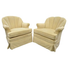 Vintage Pembrook Mid Century Beige Swivel Channel Back Club Lounge Chairs - a Pair