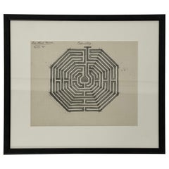 Pen and Ink Drawing of a Labyrinth, Possibly a Garden Design Plan, circa 1900
