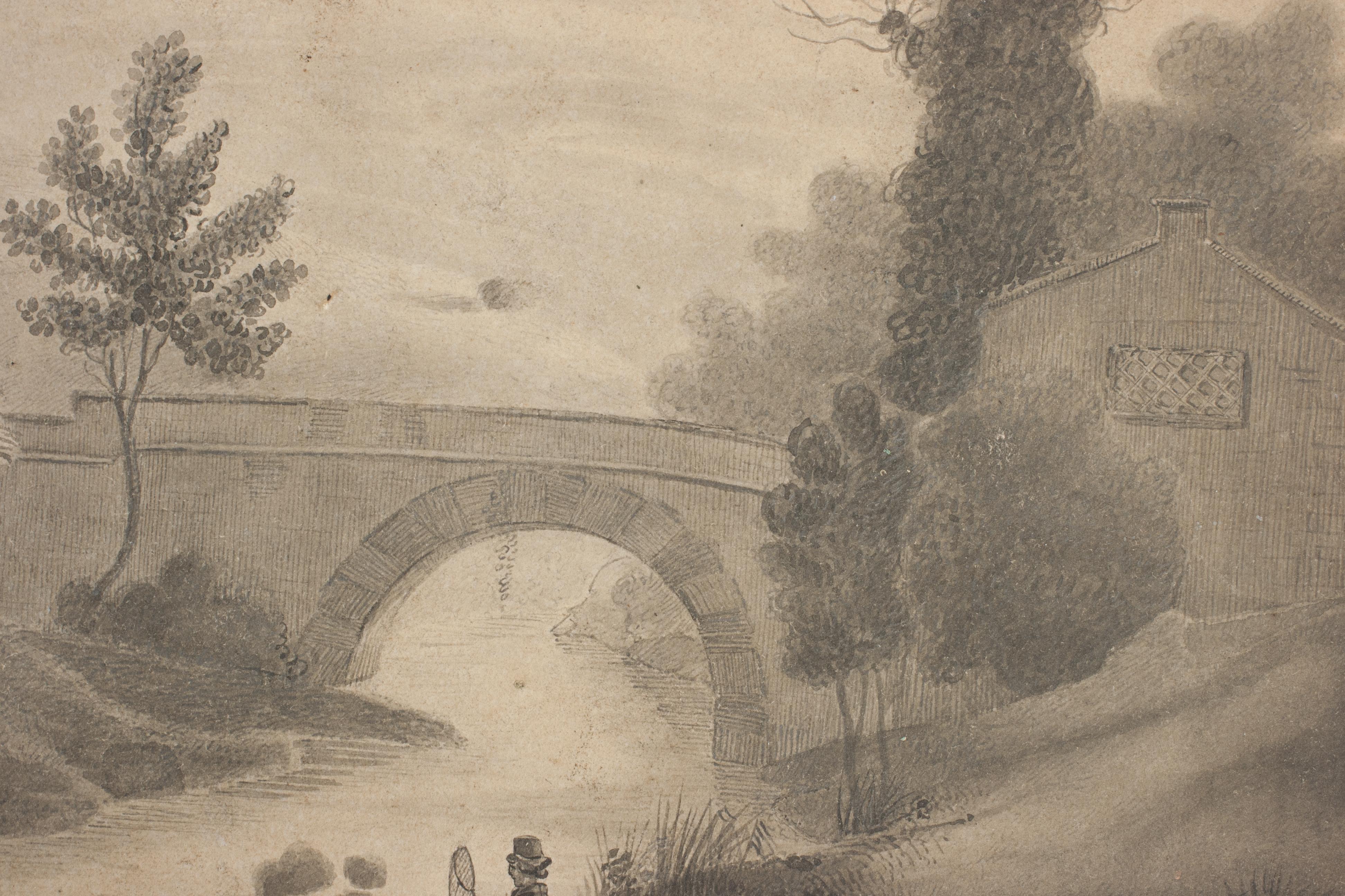 Scène de pêche au stylo et à l'encre en vente 4