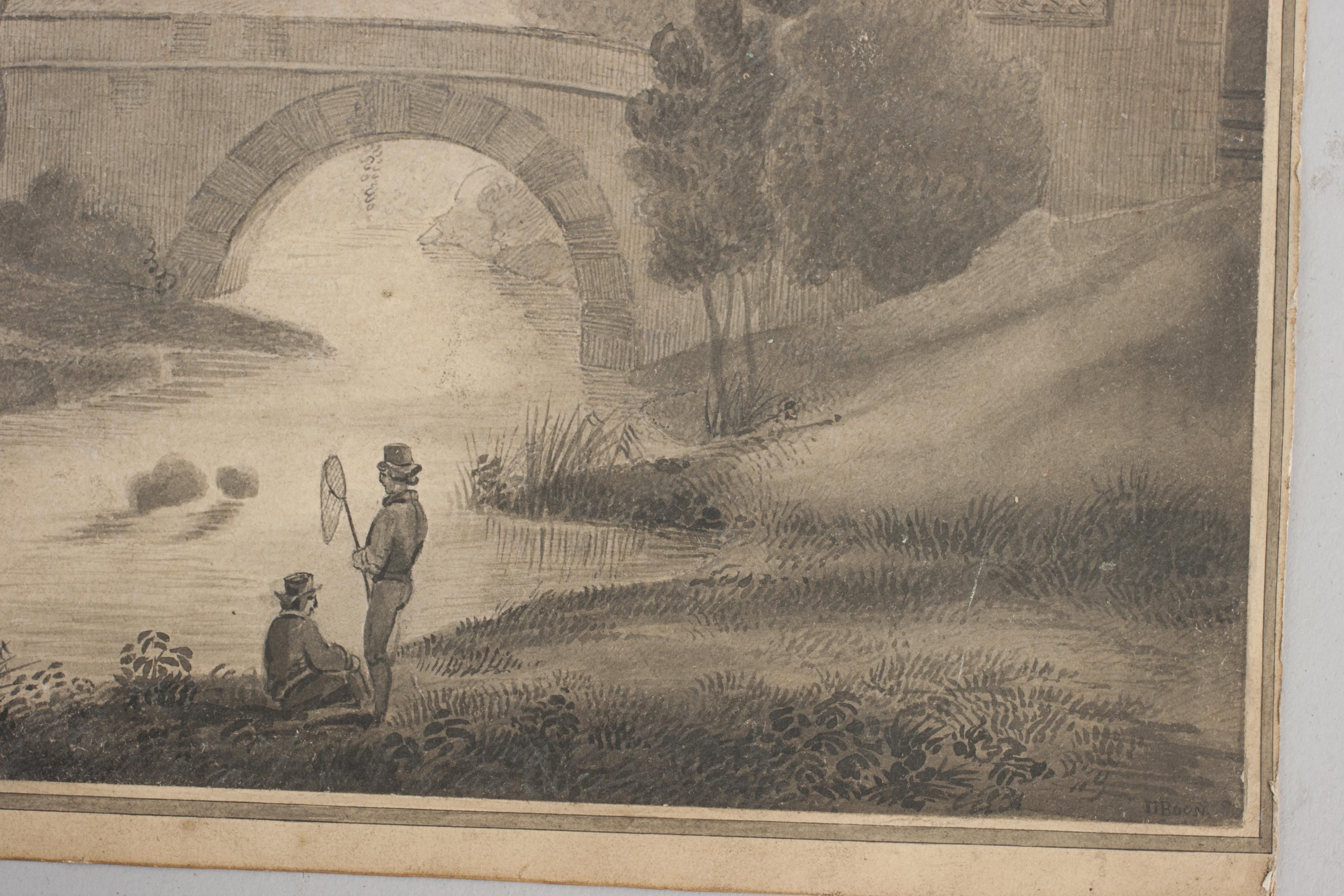 Scène de pêche au stylo et à l'encre en vente 5