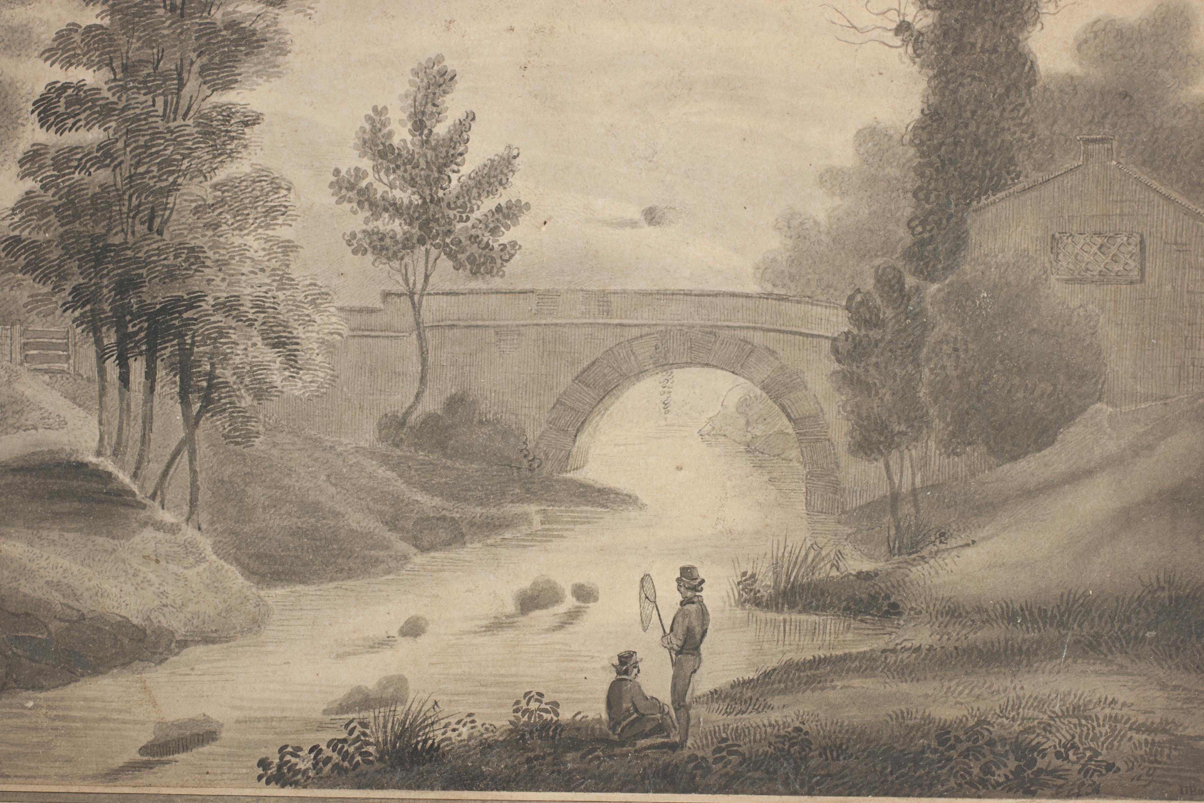 Britannique Scène de pêche au stylo et à l'encre en vente