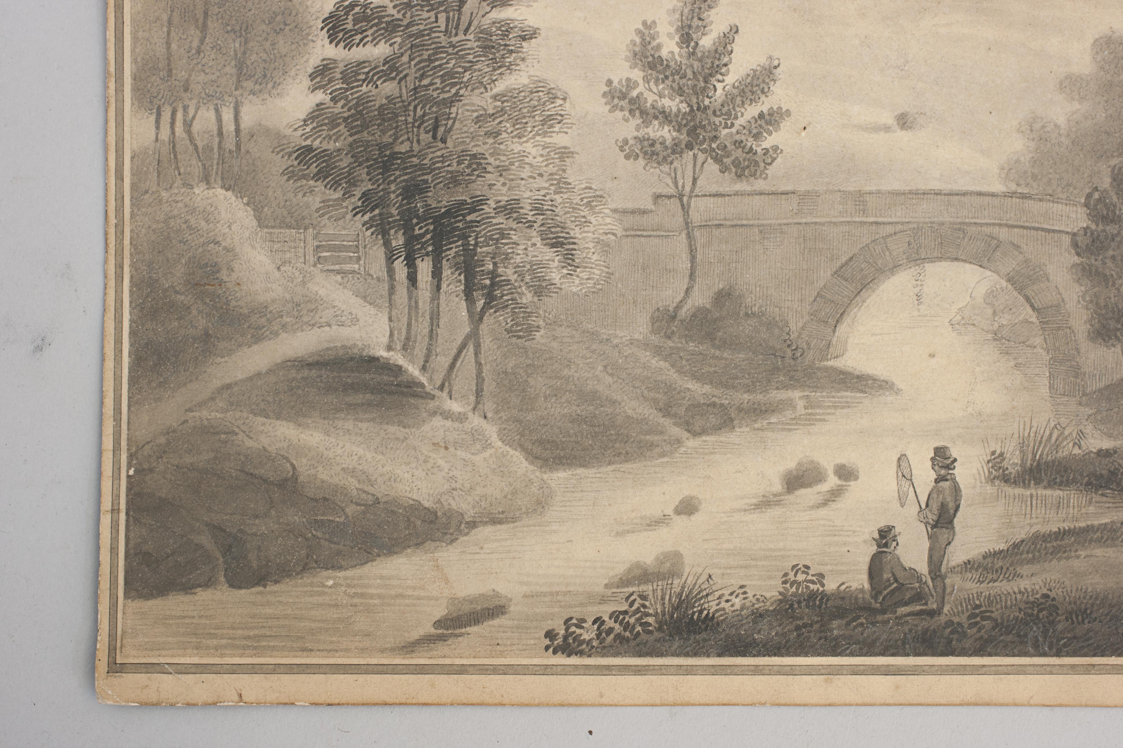 Papier Scène de pêche au stylo et à l'encre en vente