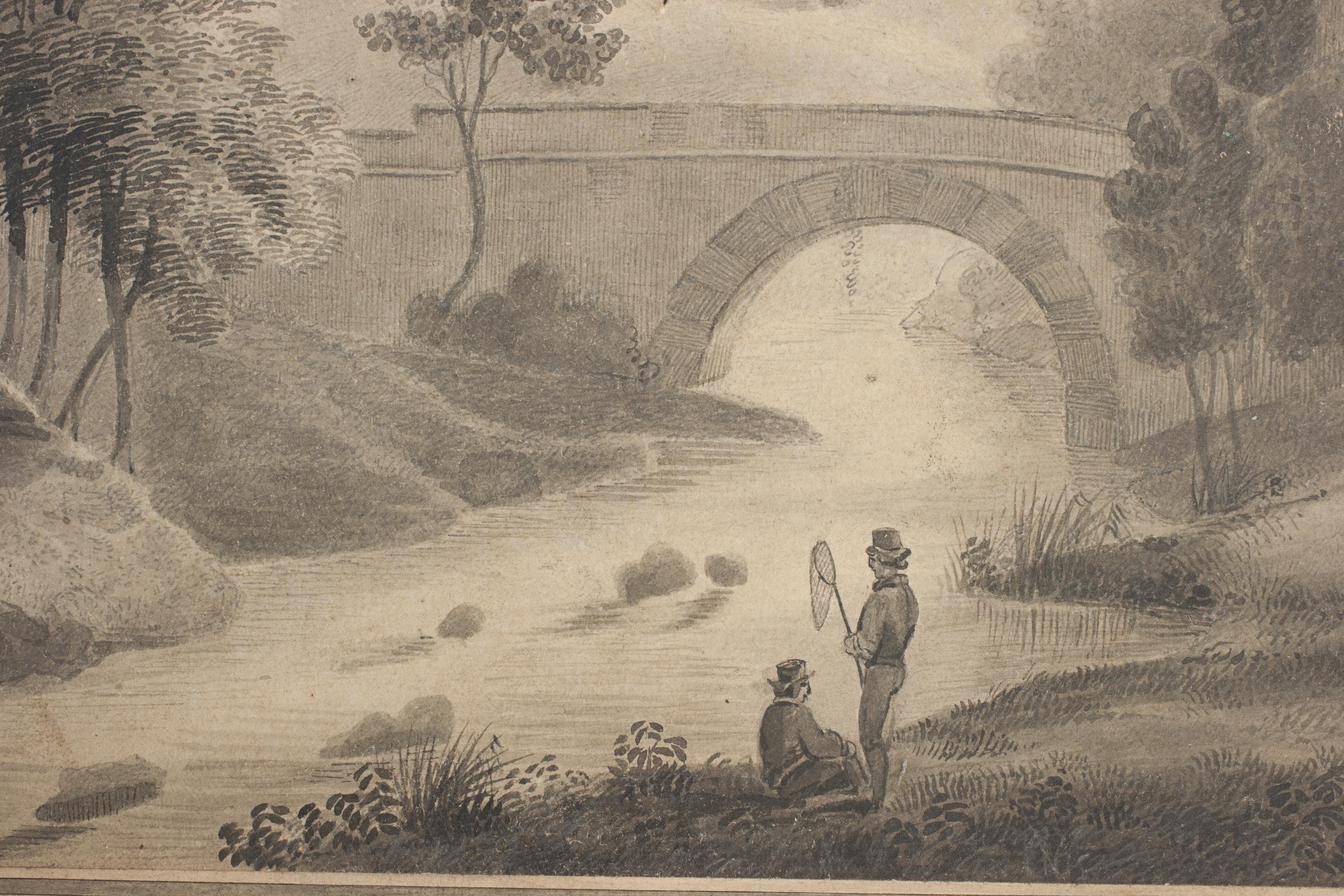 Scène de pêche au stylo et à l'encre en vente 2