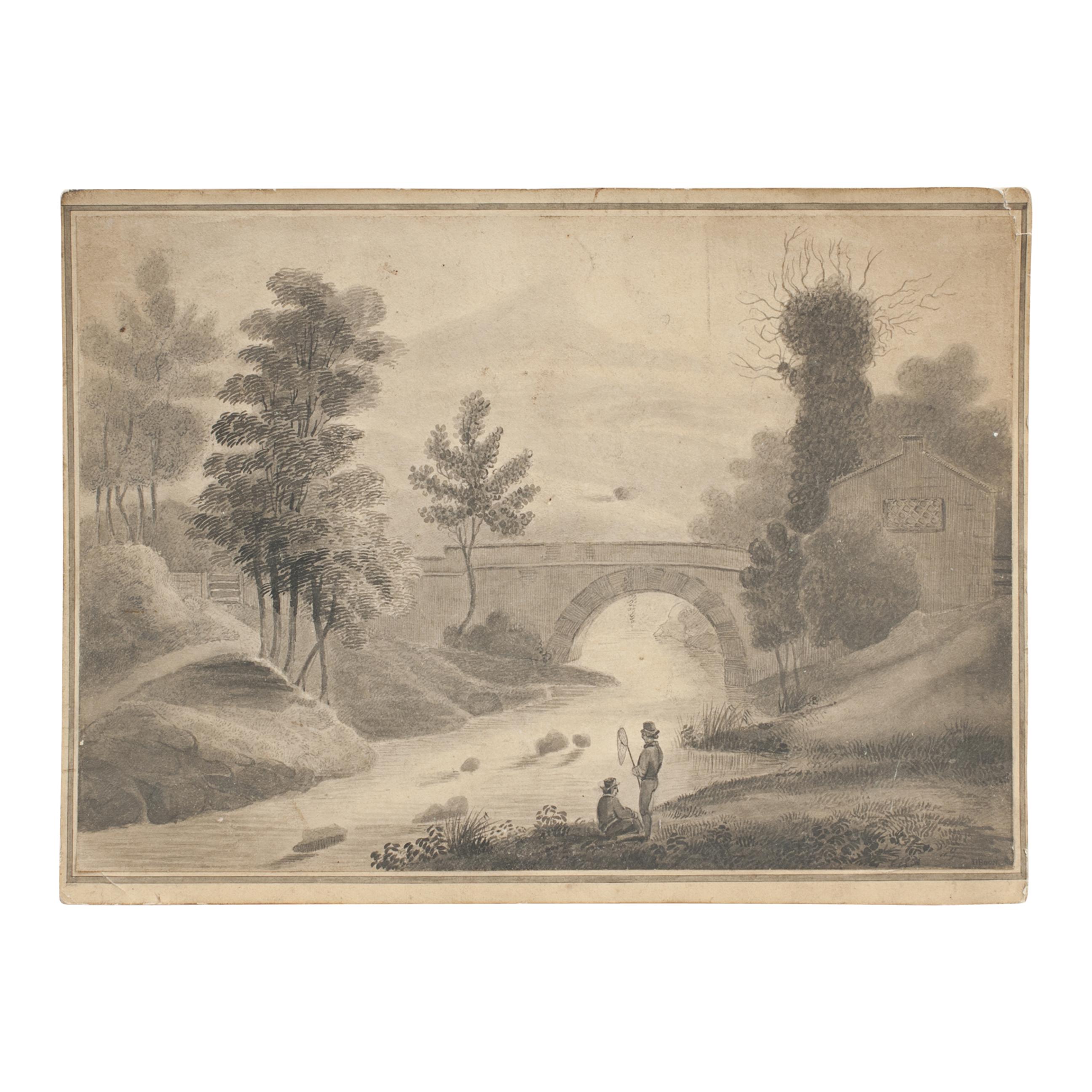 Scène de pêche au stylo et à l
encre en vente