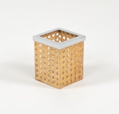 Pen Holder or Bowl in Lucite, Rattan & Chrome Christian Dior Style, Italy 1970s