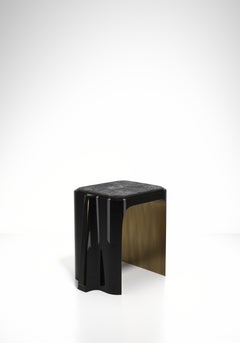Pen Shell Inlaid Stool with Bronze Patina Brass Details by R&Y Augousti