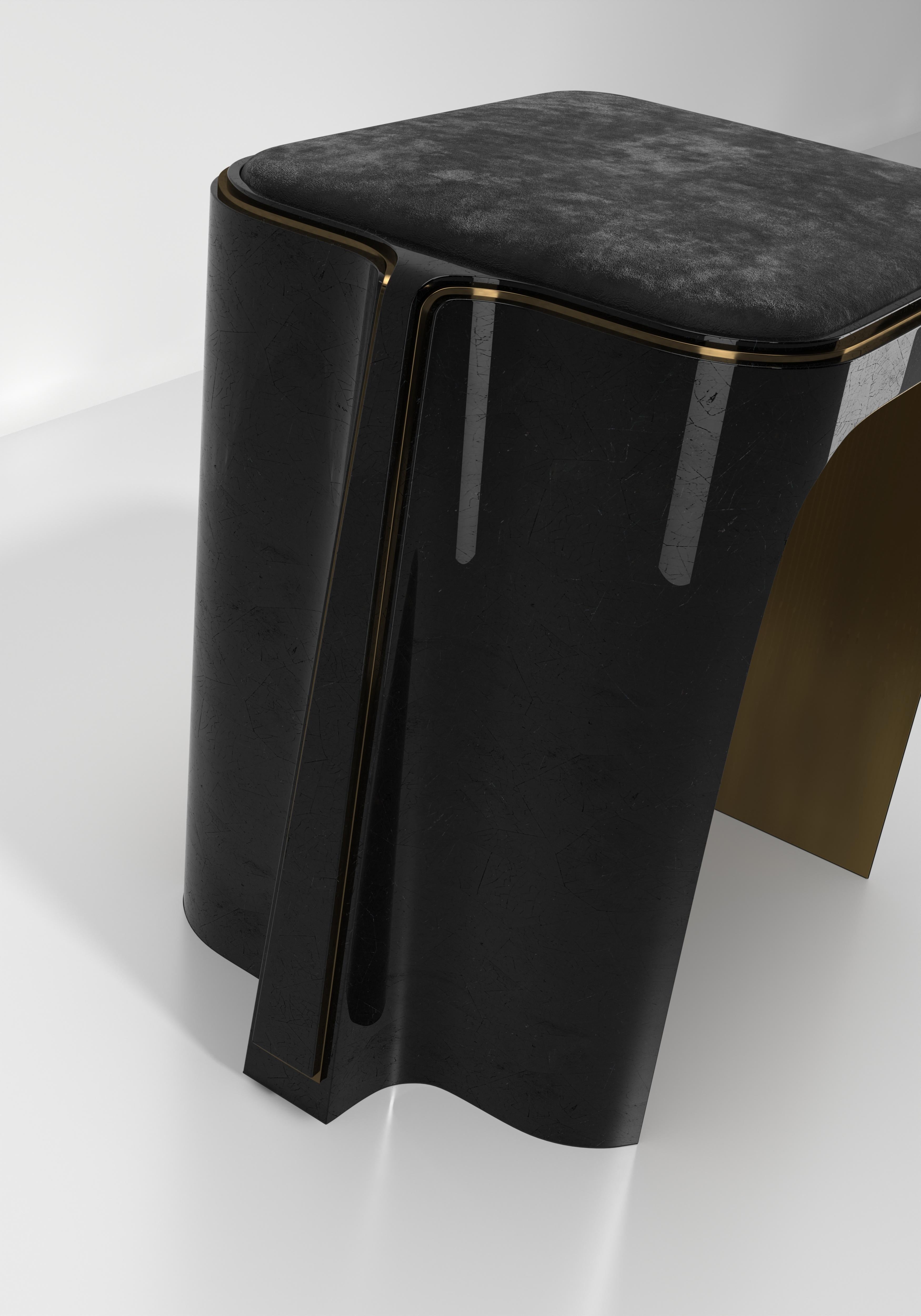 Art Deco Pen Shell Inlaid Stool with Bronze Patina Brass Details by R&Y Augousti For Sale