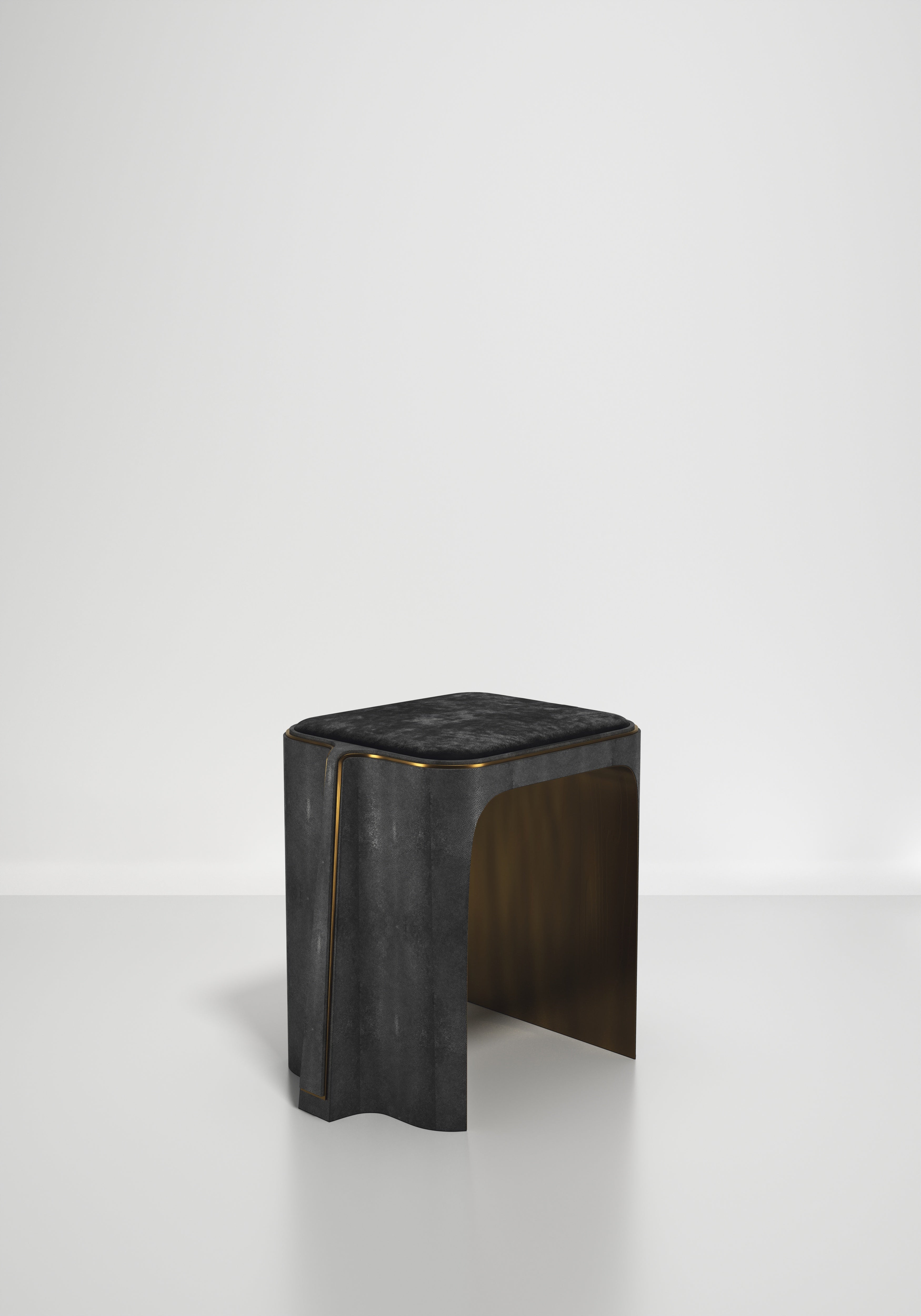 Philippine Pen Shell Inlaid Stool with Bronze Patina Brass Details by R&Y Augousti For Sale