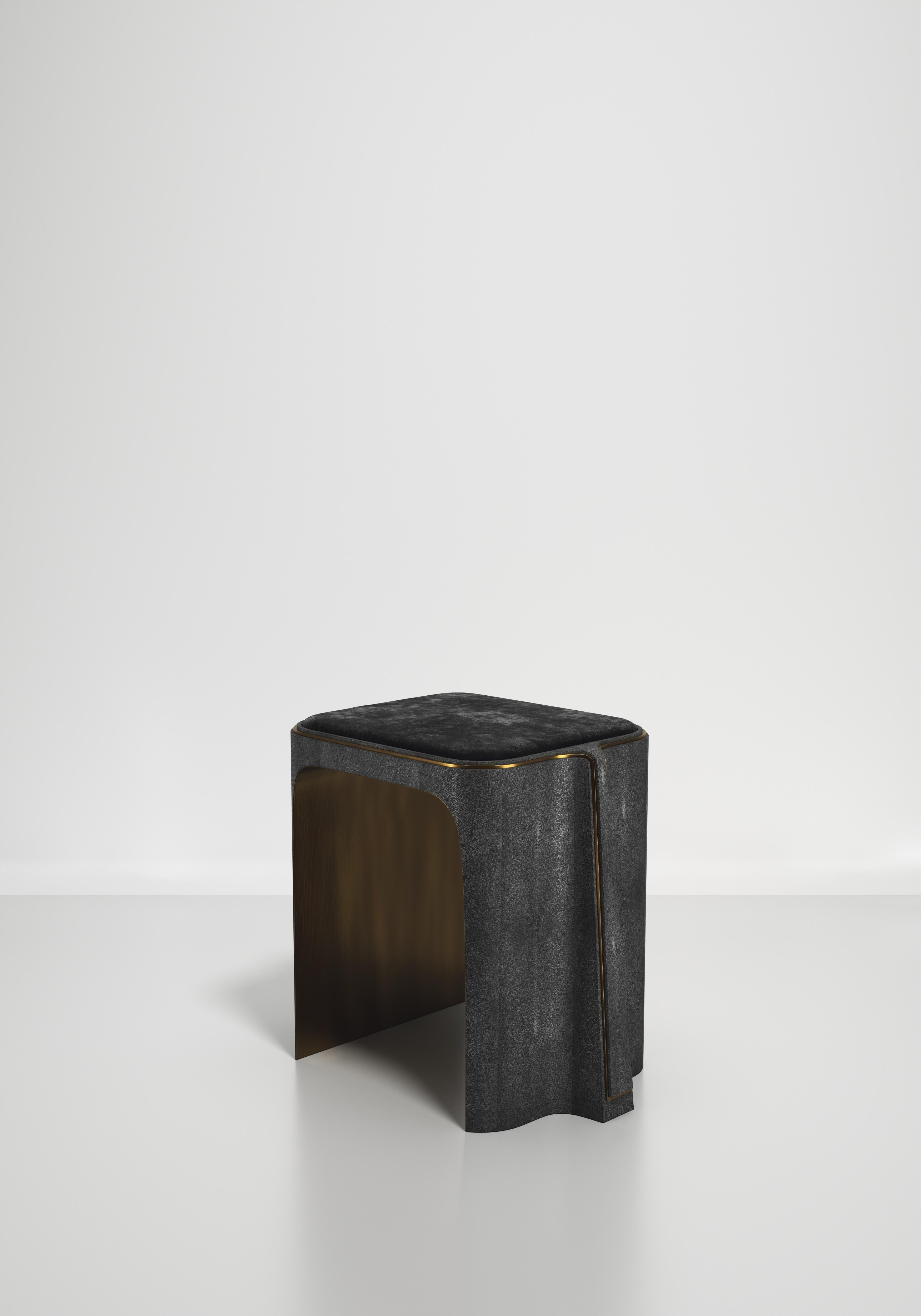 Hand-Crafted Pen Shell Inlaid Stool with Bronze Patina Brass Details by R&Y Augousti For Sale