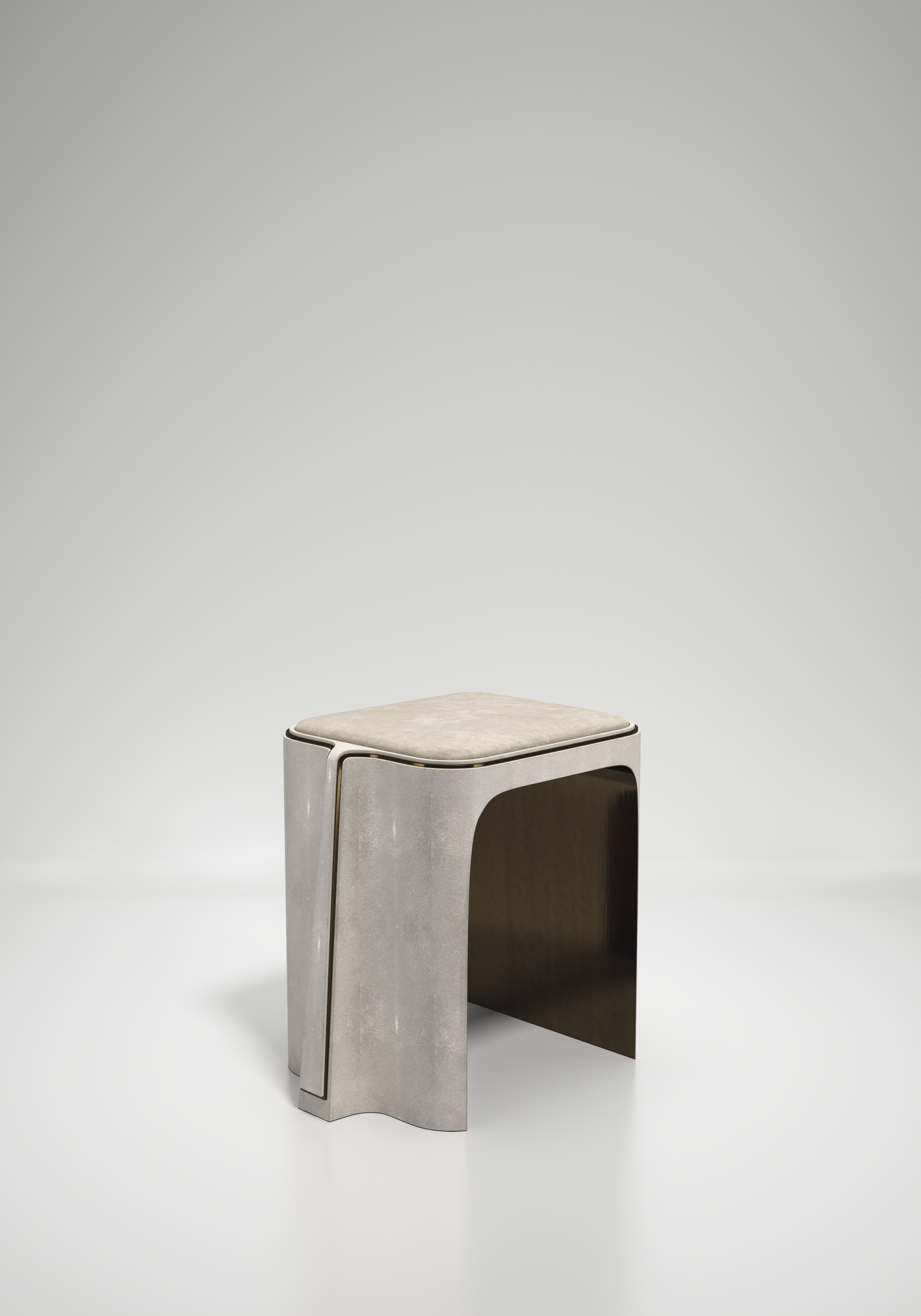 Pen Shell Inlaid Stool with Bronze Patina Brass Details by R&Y Augousti For Sale 1