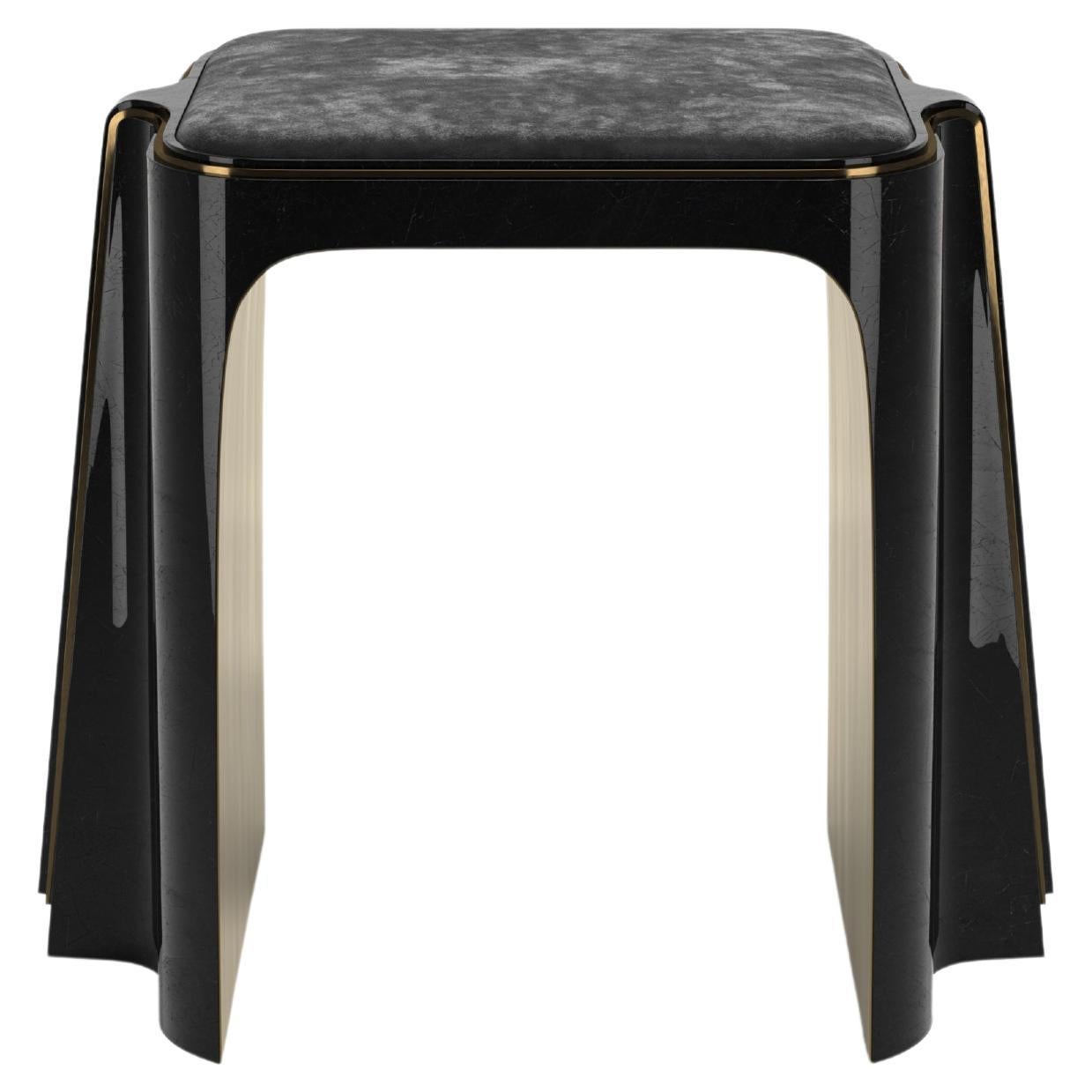 Pen Shell Inlaid Stool with Bronze Patina Brass Details by R&Y Augousti For Sale