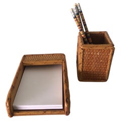 Pencil and Notes Bamboo and Rattan Desk Set