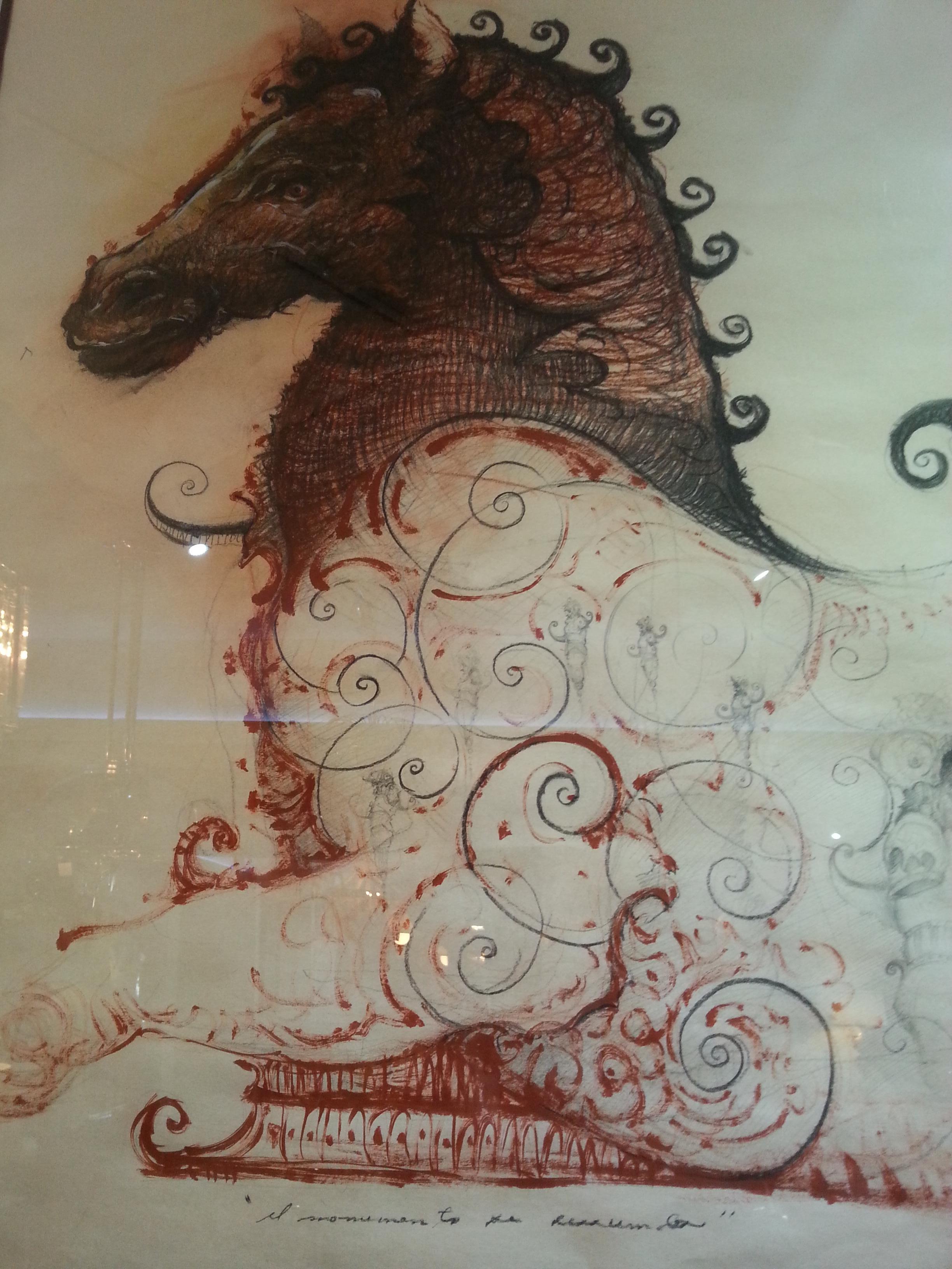 Pencil and Watercolor of a Horse by Ernesto Capdevila In Good Condition For Sale In West Palm Beach, FL