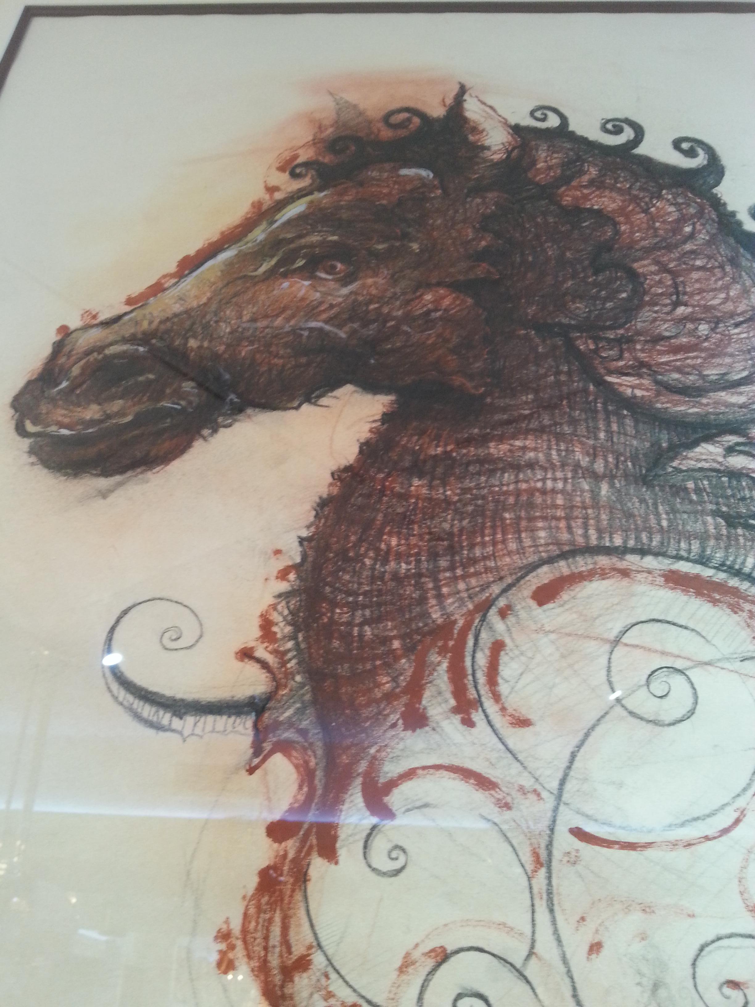 Contemporary Pencil and Watercolor of a Horse by Ernesto Capdevila For Sale
