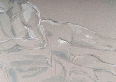Pencil and Watercolour Drawing on Paper of a Reclining Man, 20th Century.
