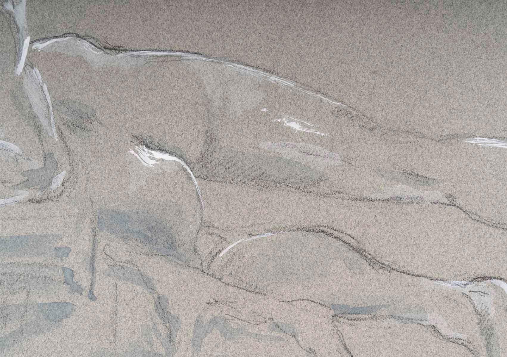 Francese Disegno a matita e acquerello su carta di un uomo sdraiato, XX secolo. in vendita