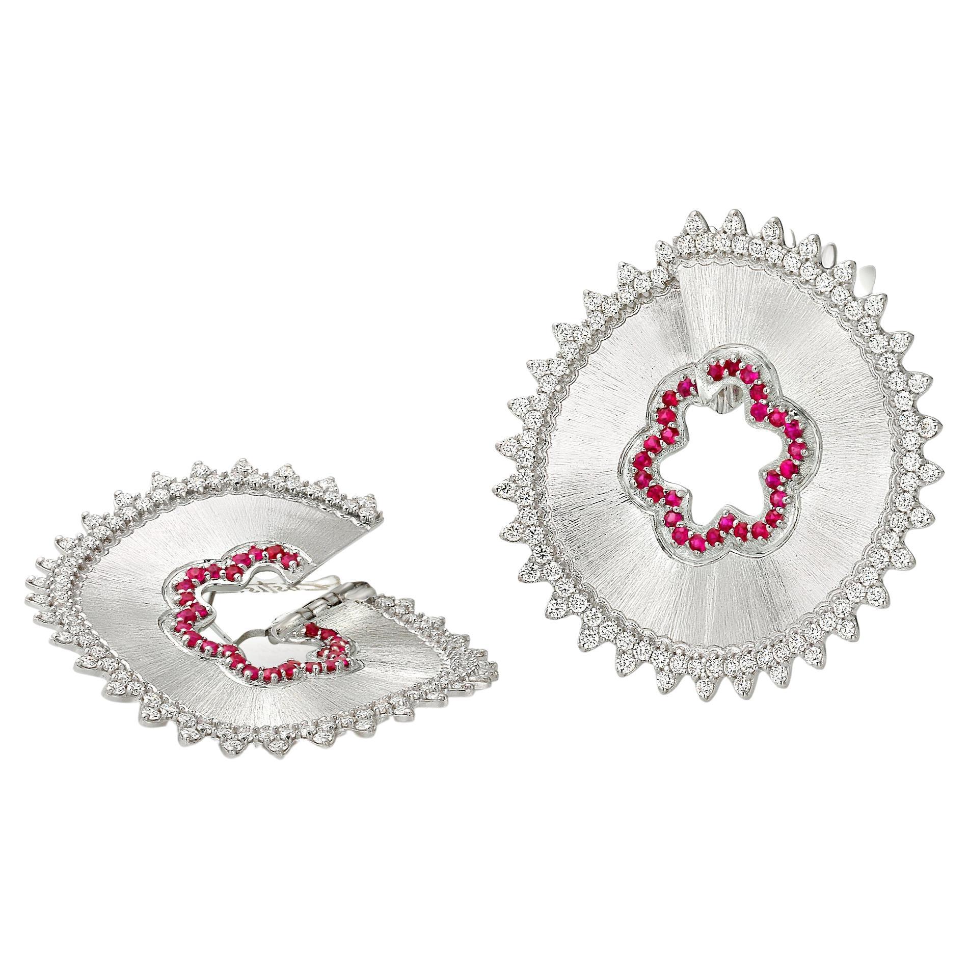 "Costis" Pencil Collection Earrings, with Diamonds and Burmese Rubies For Sale