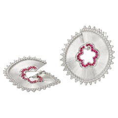 "Costis" Pencil Collection Earrings, with Diamonds and Burmese Rubies