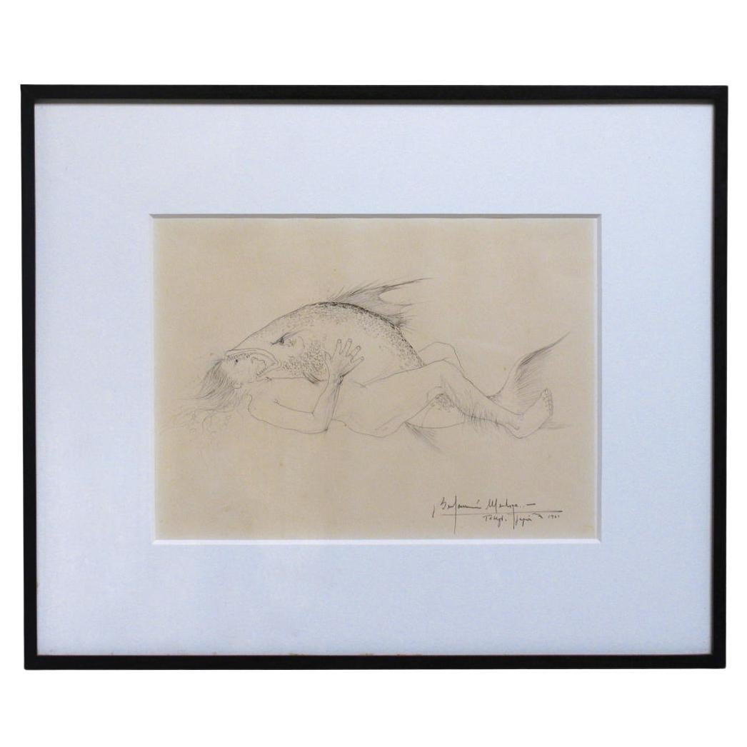 Pencil Drawing by the Bolivian Surrealist Artist, Benjamin Mendoza y Amor Flores For Sale