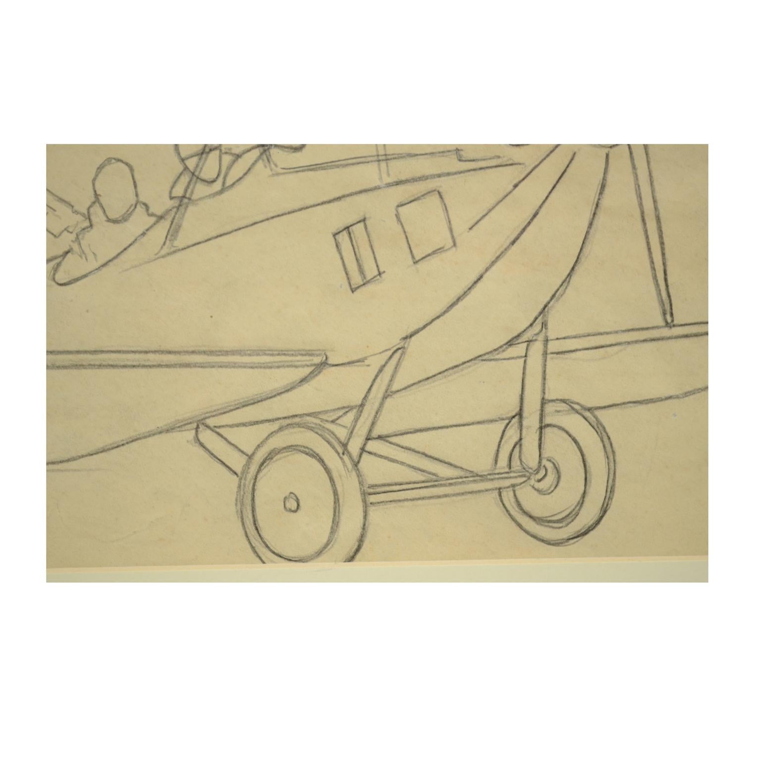 Paper Pencil Drawing Depicting a Brandenburg C I Aircraft WWI by Riccardo Cavigioli For Sale