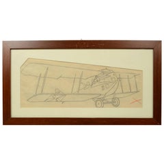 Antique Pencil Drawing Depicting a Brandenburg C I Aircraft WWI by Riccardo Cavigioli