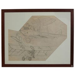 Antique Pencil Drawing Depicting a Brandenburg C I WWI Aircraft by Riccardo Cavigioli