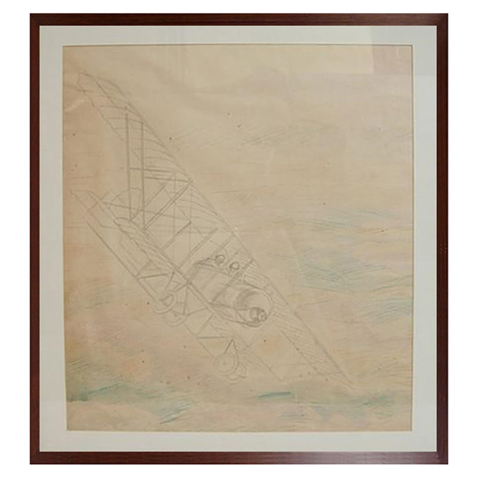 Pencil Aviation Drawing Depicting a Caudron G Wwi Aircraft by Riccardo Cavigioli