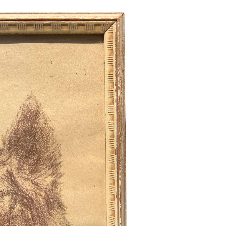 Américain Dessin au crayon d'un chien de collier sur papier et encadré dans un cadre en bois signé - 1940 en vente