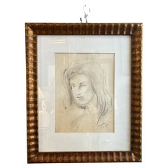 Retro Pencil Drawing of a Female Portrait of Aligi Sassu from the 1970s