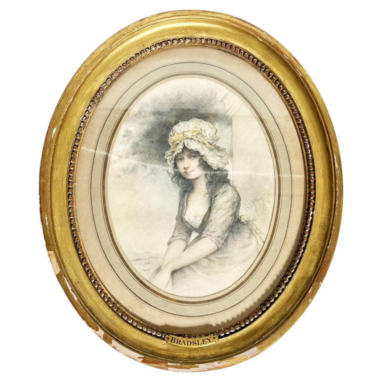 Pencil drawing of a little girl, France, 19th For Sale