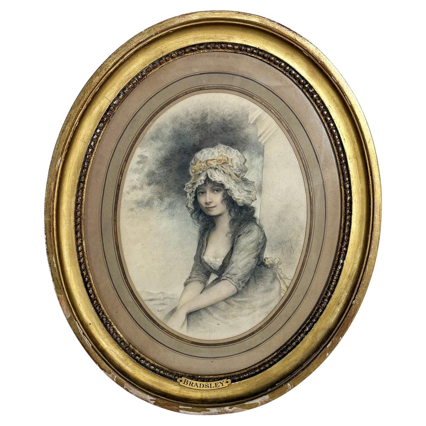 Dibujo a lápiz de una niña, Francia, XIX