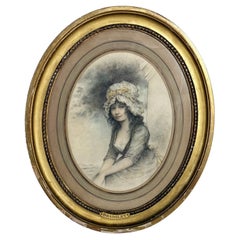 Dibujo a lápiz de una niña, Francia, XIX