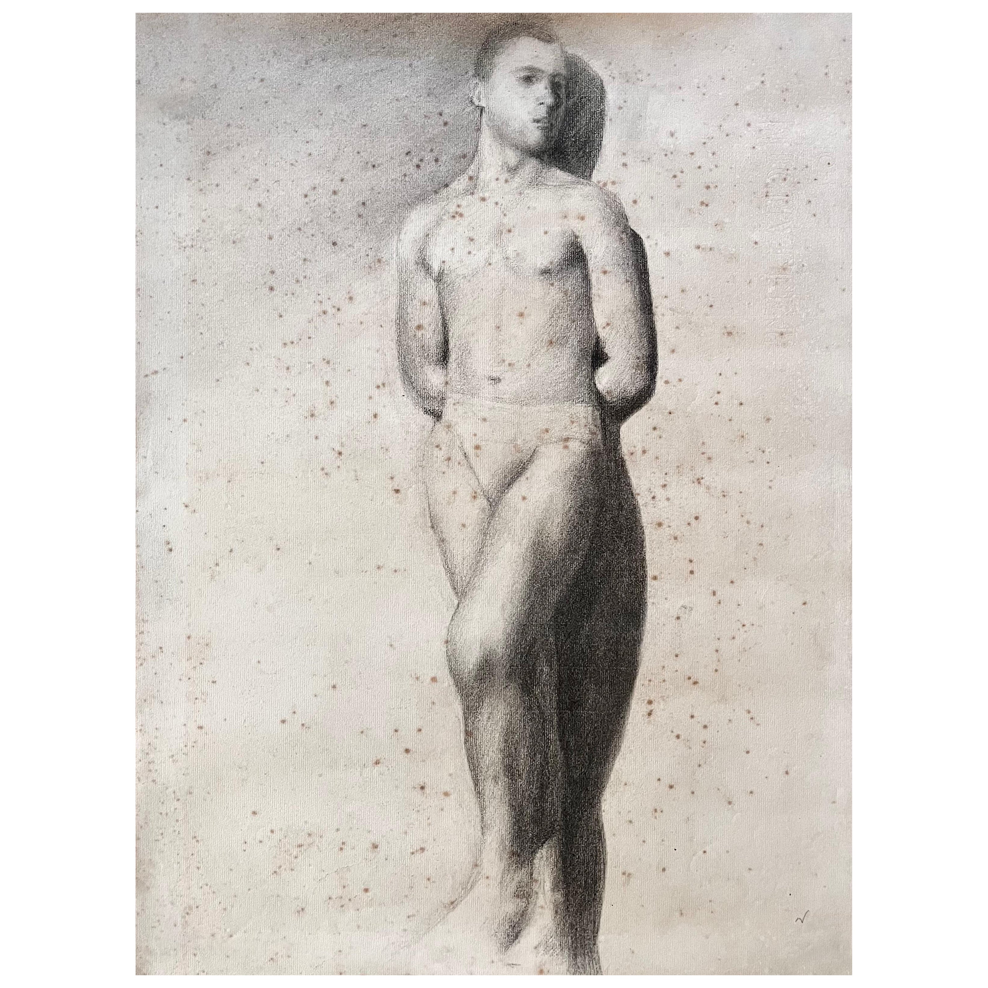 Bleistiftzeichnung einer sportlichen männlichen Figur, um 1930 im Angebot