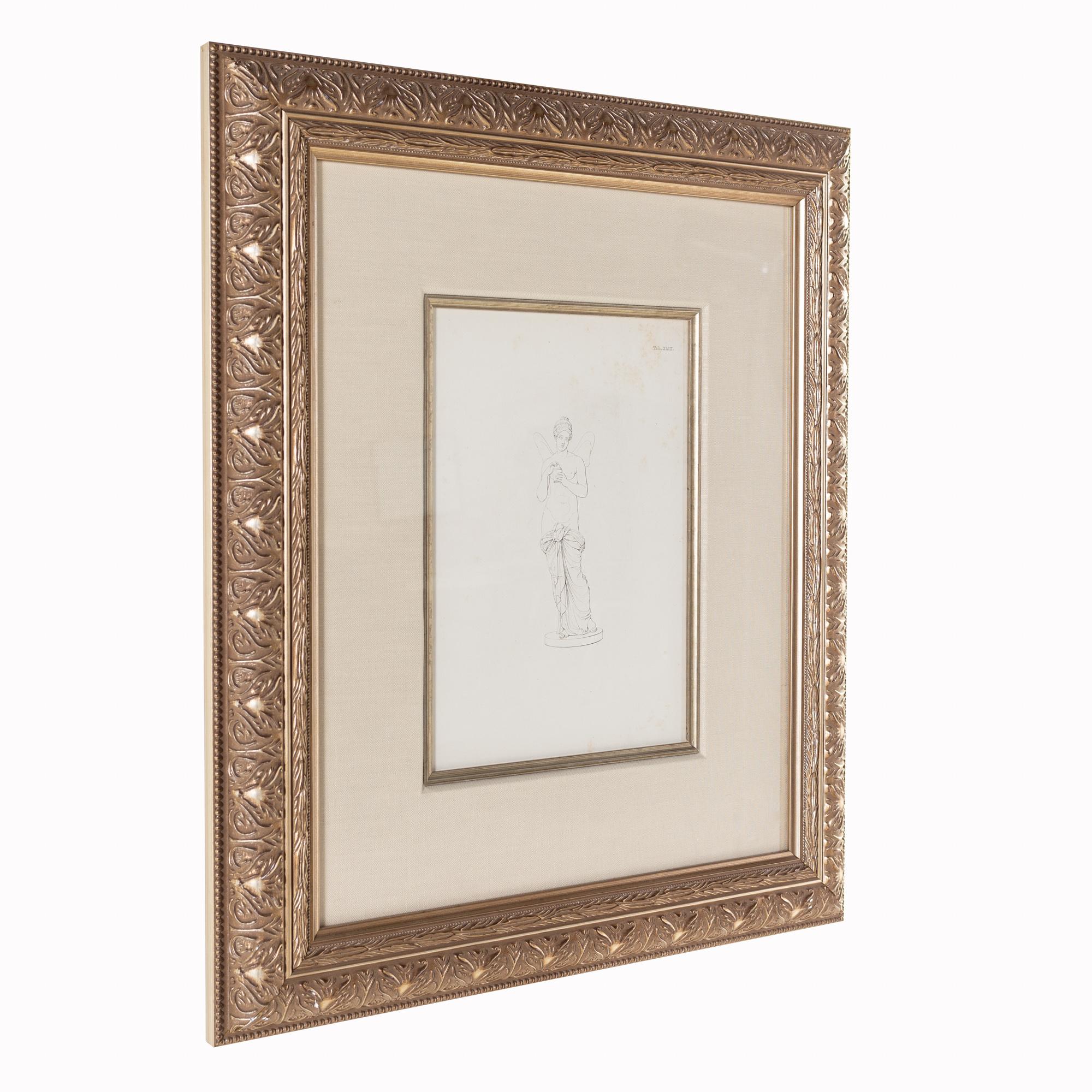 American Pencil Drawing of Women Gold Framed For Sale