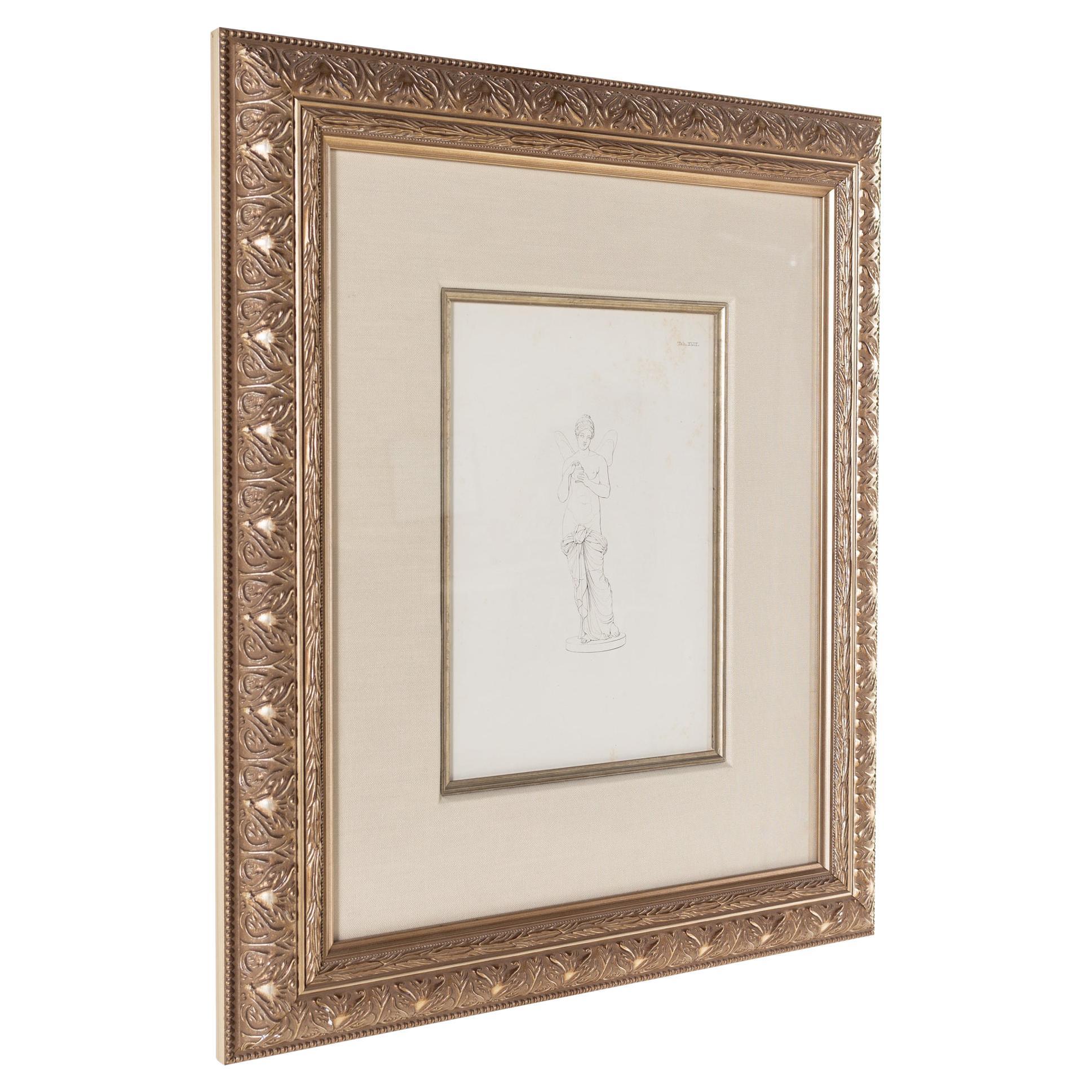 Disegno a matita di donna con cornice dorata